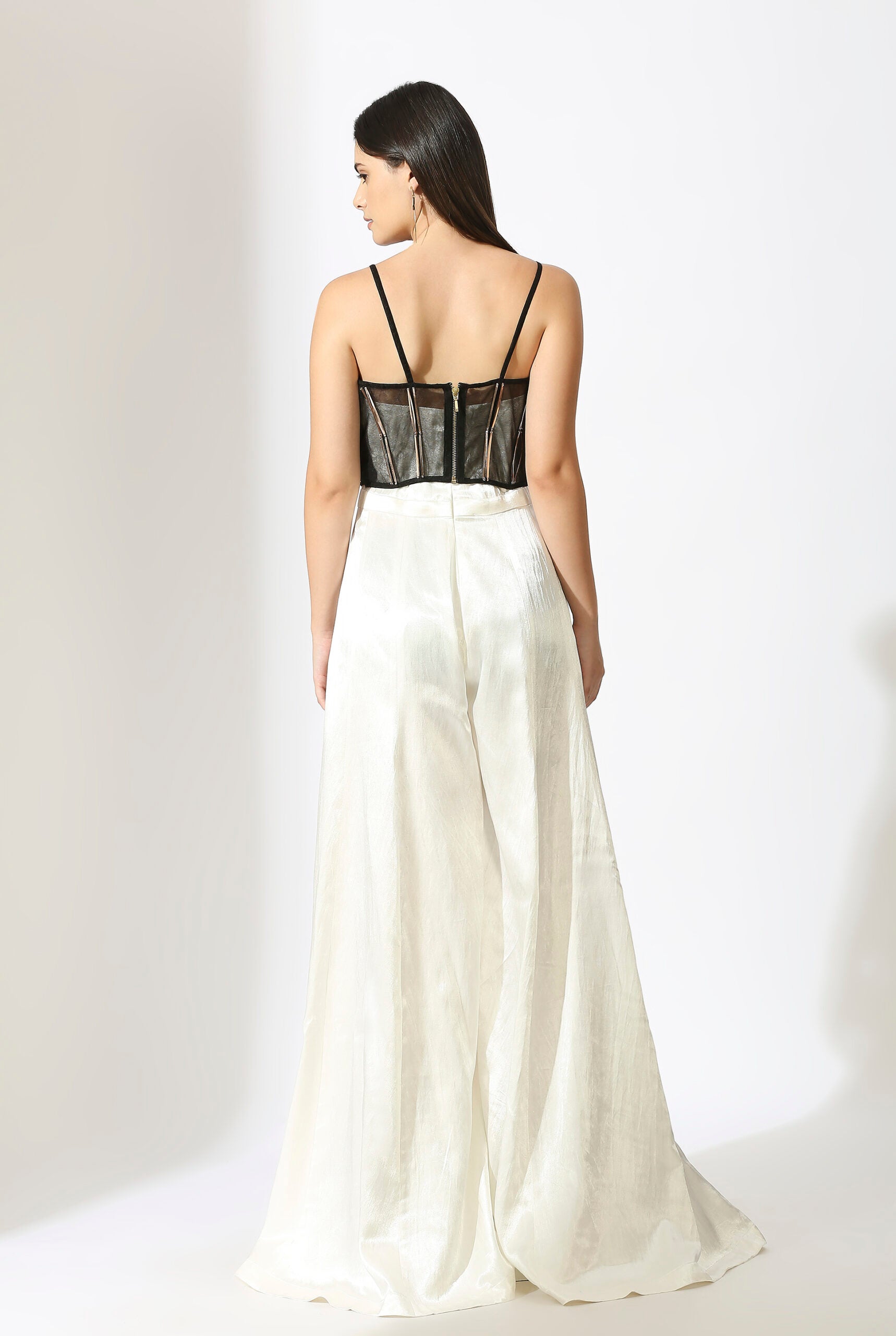 White Jumpsuit with Black Embroidered Corset