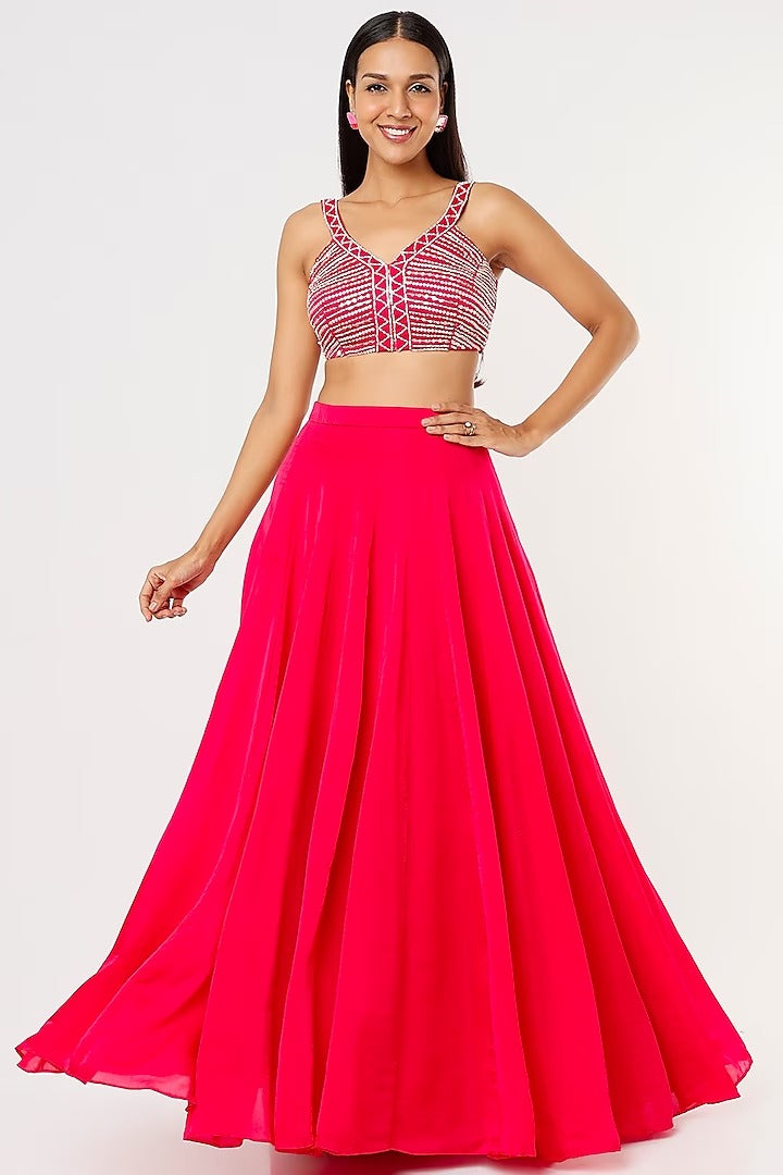 Hot pink lehenga with embroidery blouse