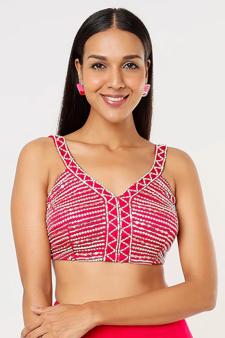 Hot pink lehenga with embroidery blouse