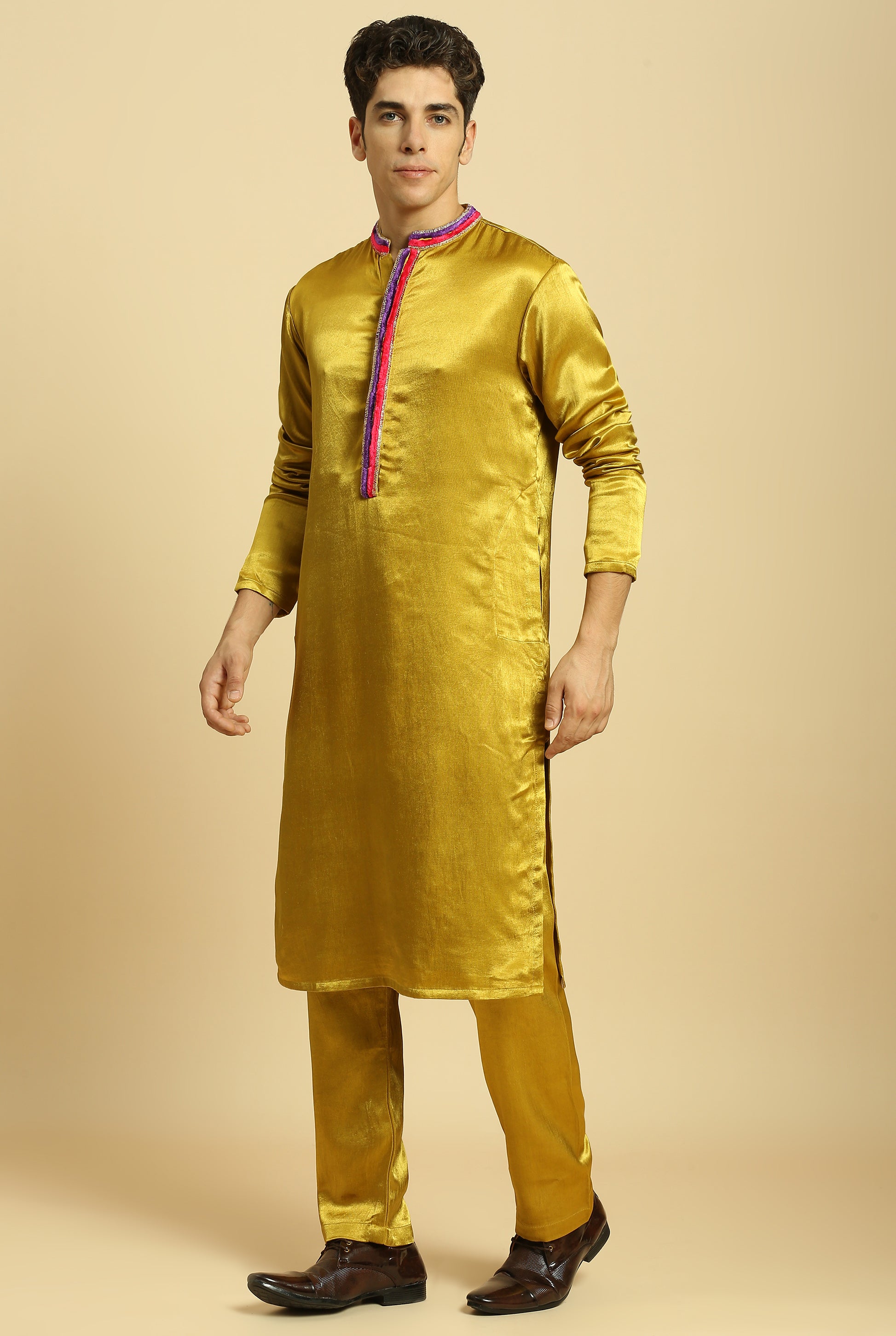 Mustard Kurta With Pant With Ombre Dupatta
