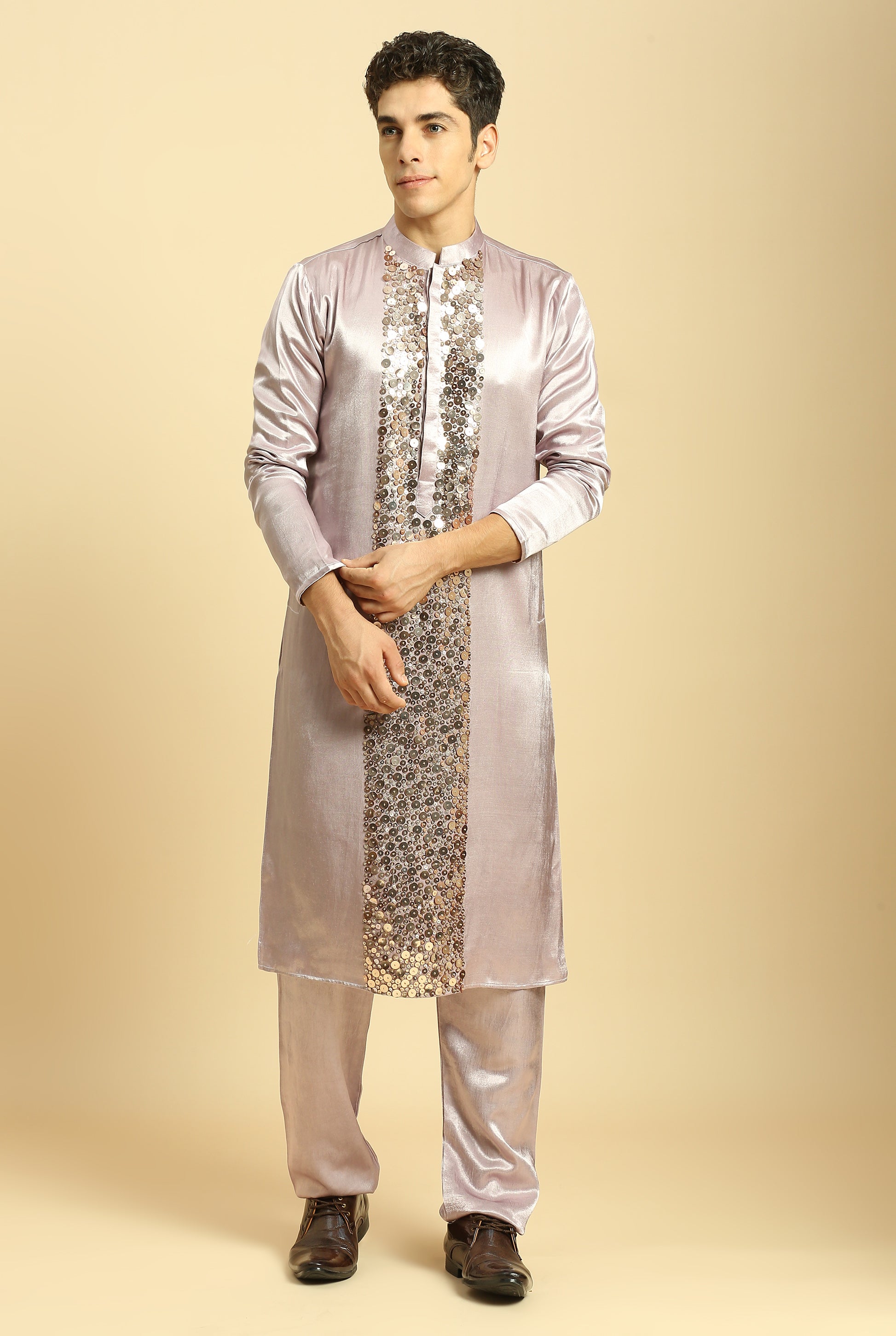 Lilac Embroidered Kurta With Pant