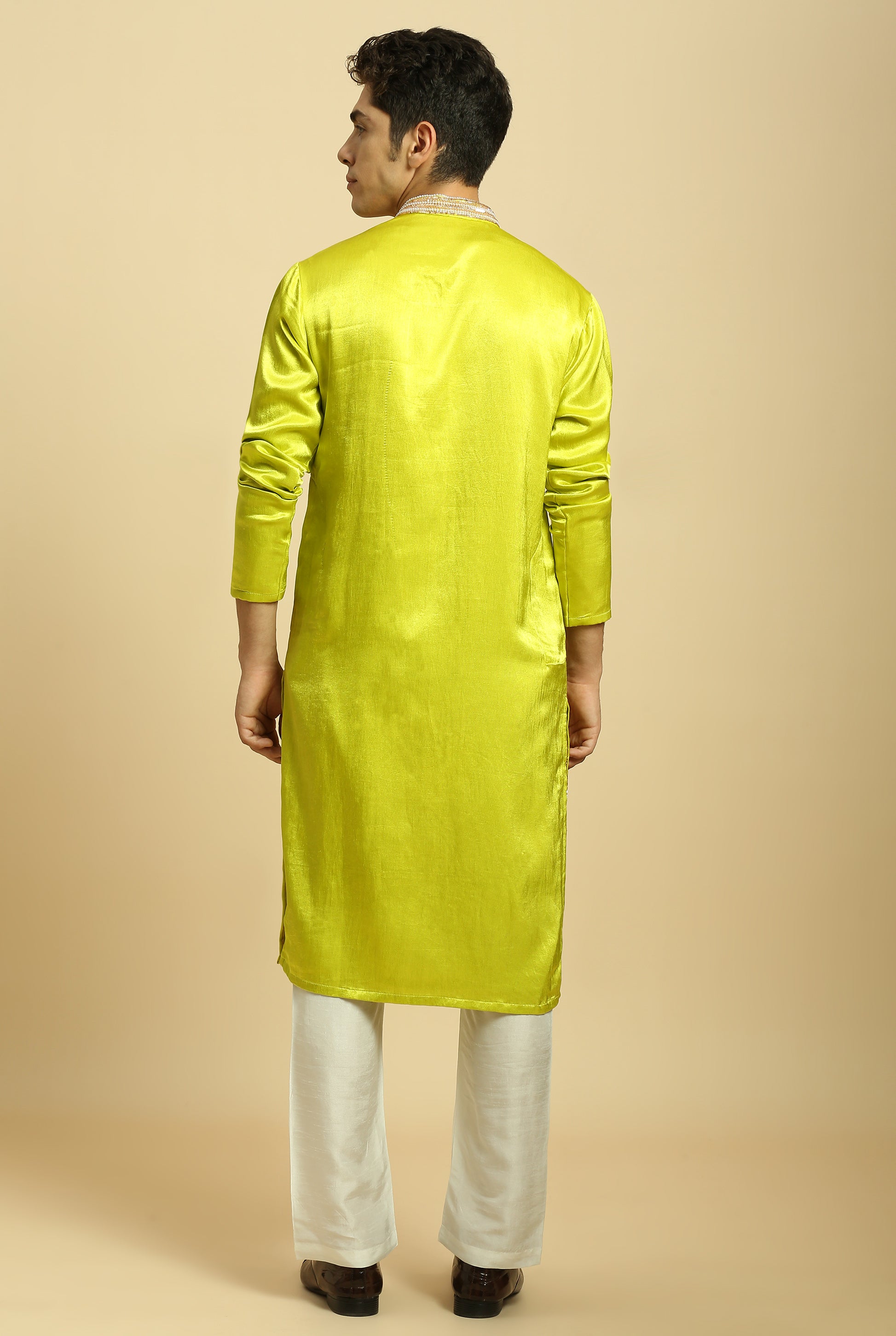 Neon green Embroidered Kurta With White Pant