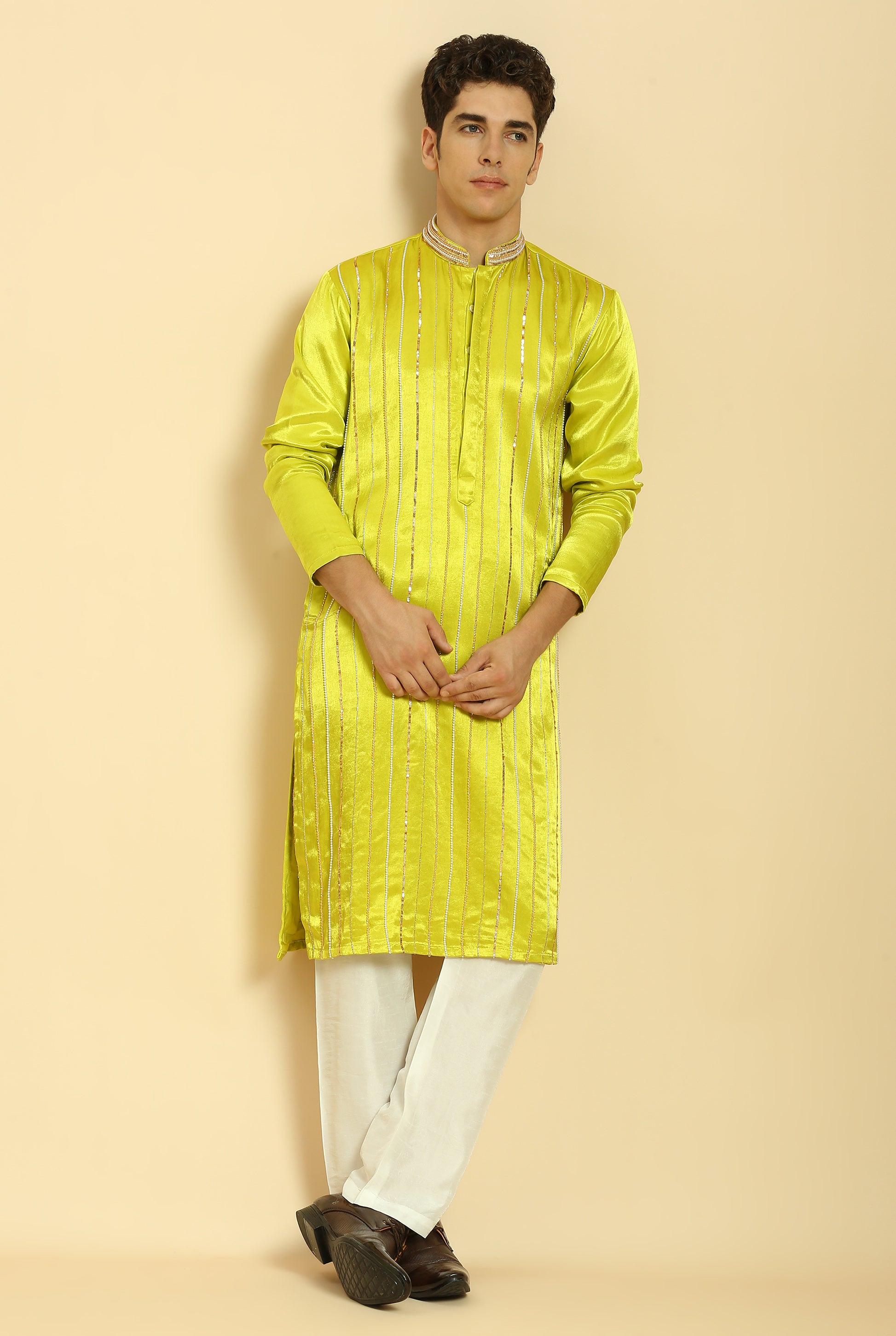 Neon green Embroidered Kurta With White Pant