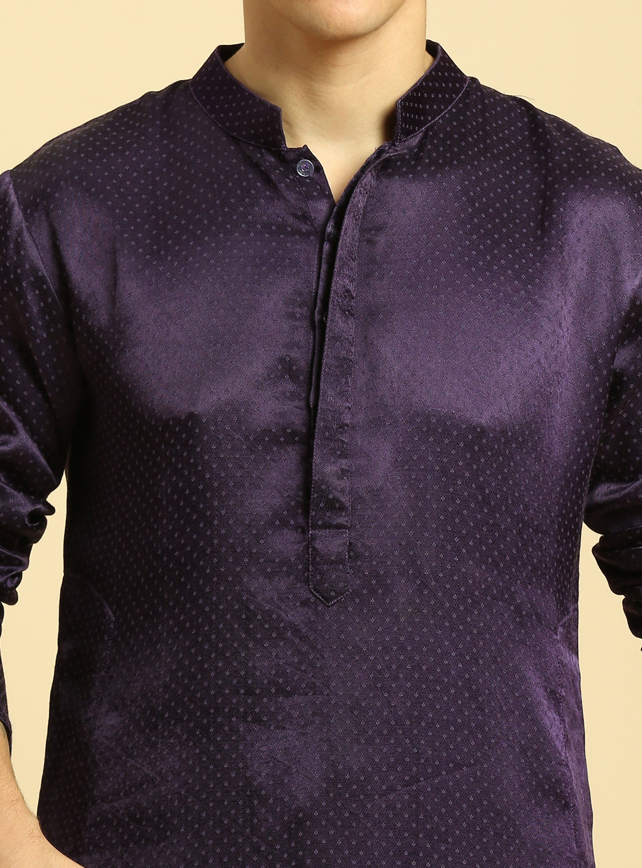 Deep Purple Kurta with Pant with Tissue Embroidered Dupatta