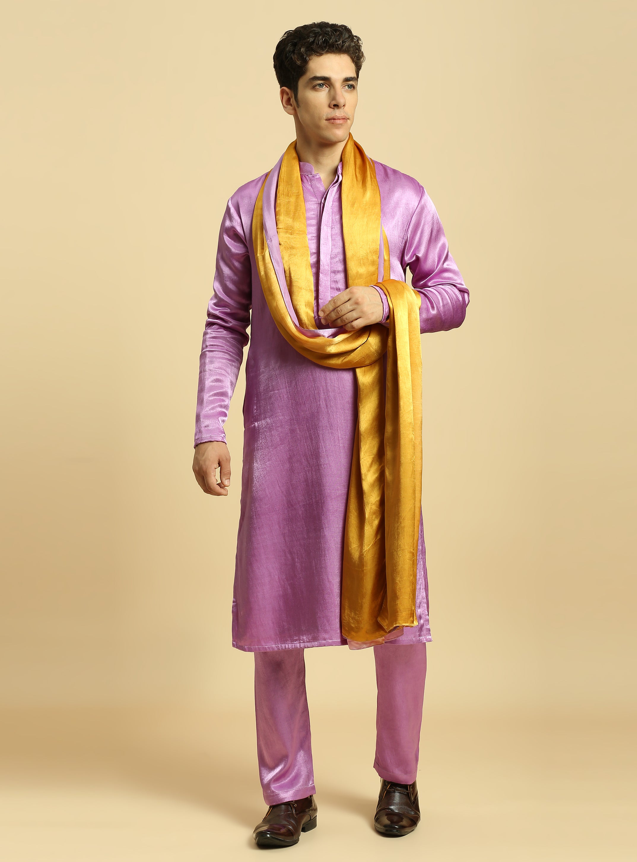 Purple Kurta With Pant With Ombre Dupatta