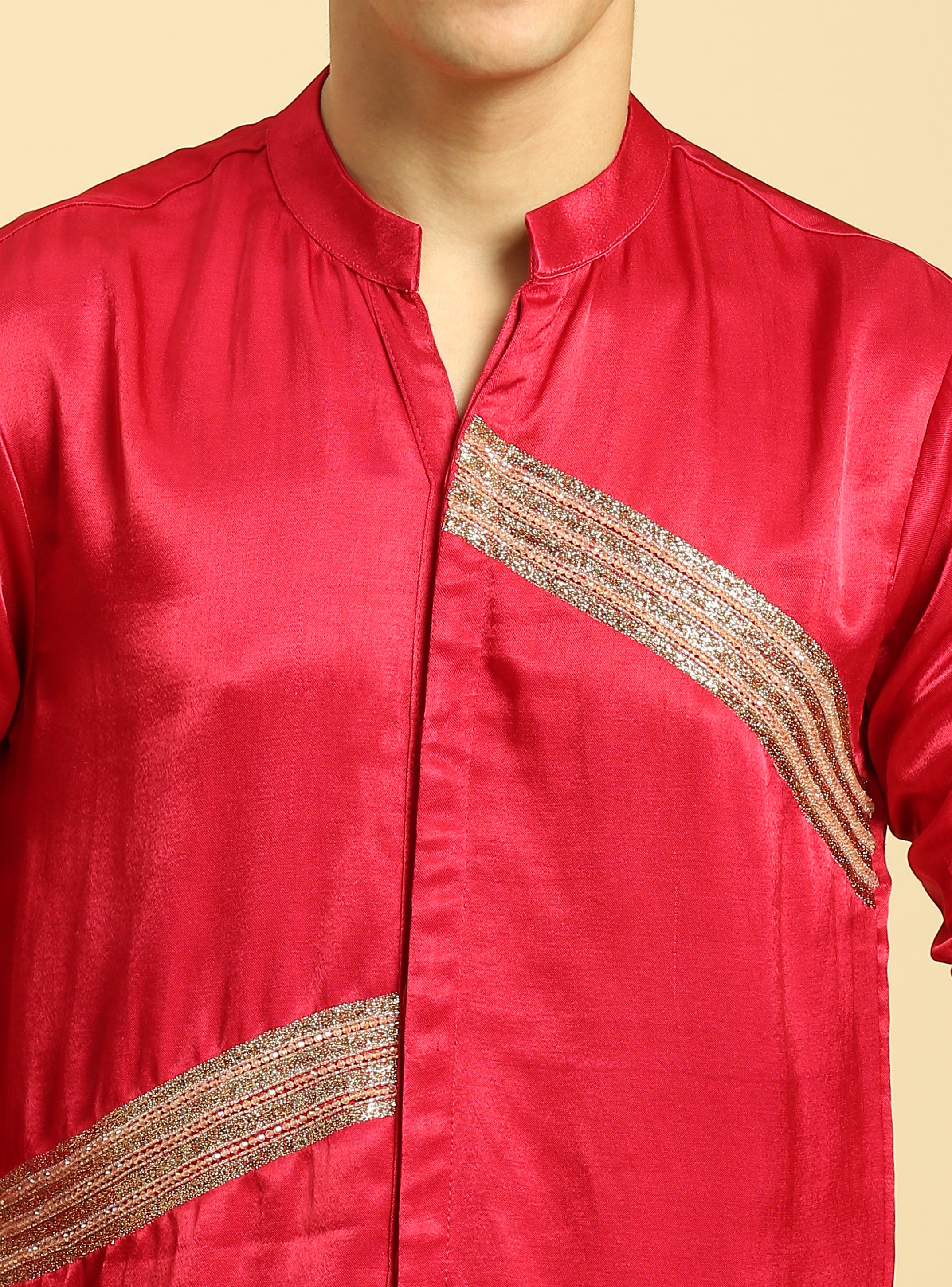Red Embroidered Kurta With Pant