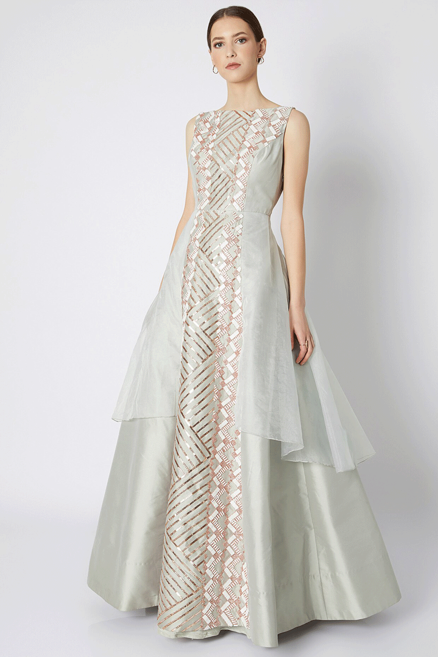 Light Olive Green Embroidered Gown