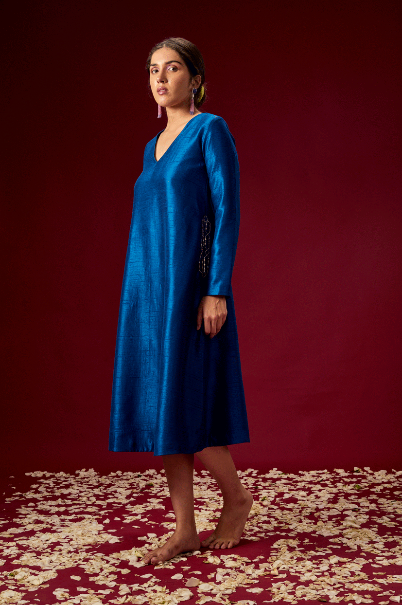 Blue Dress With Embellished Pockets