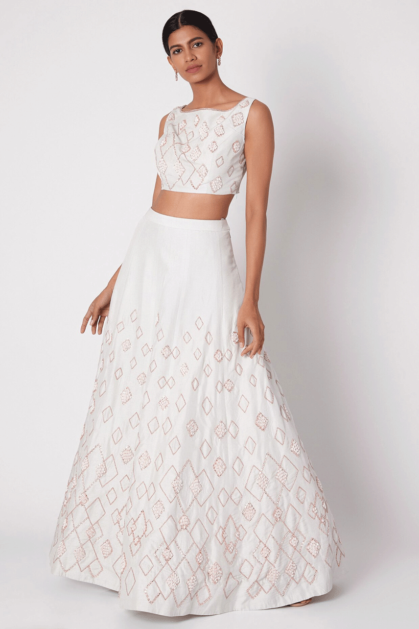 Light Mint Green Embroidered Lehenga With Crop Top