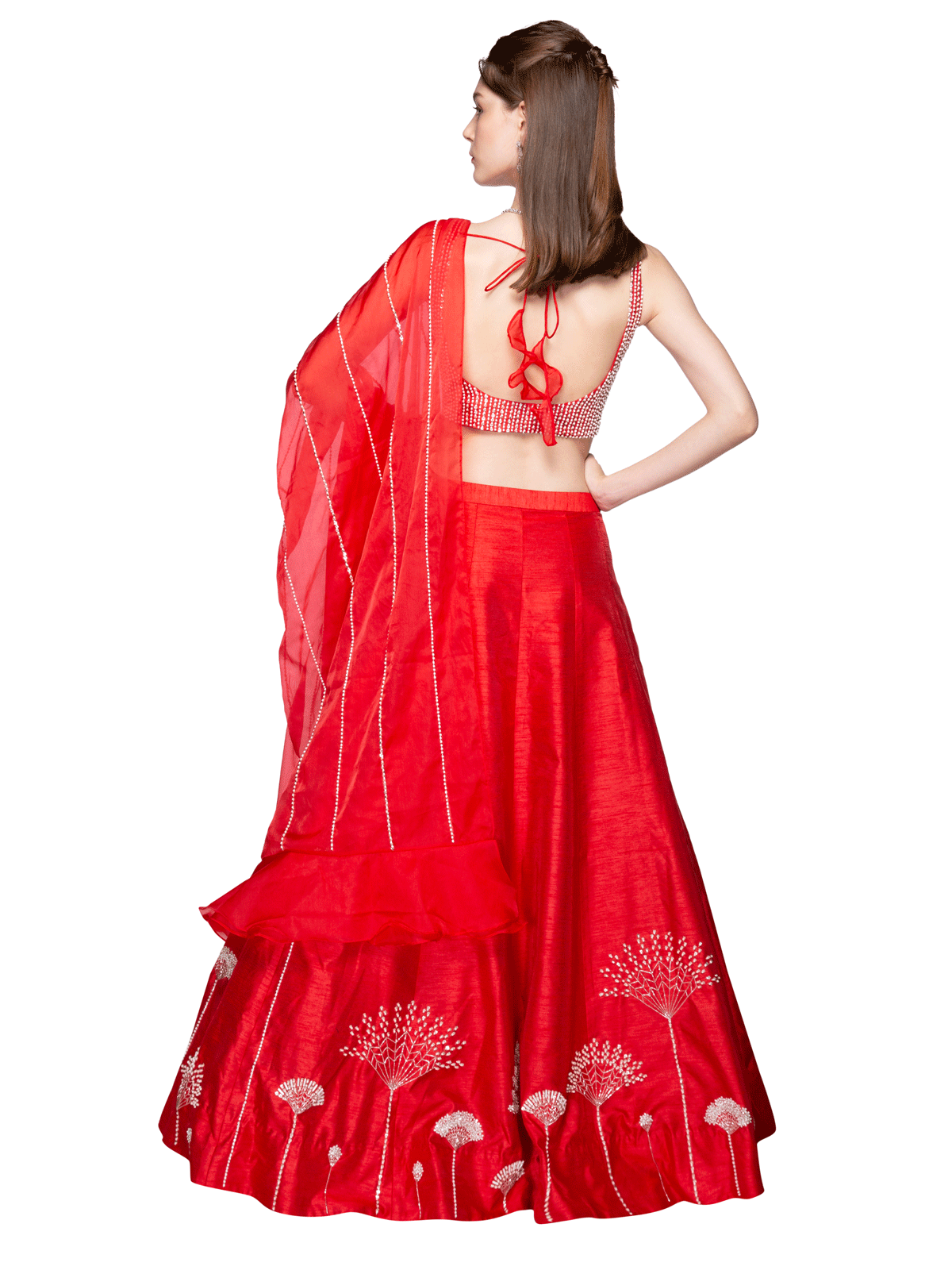 Red Floral Embroidered Lehenga