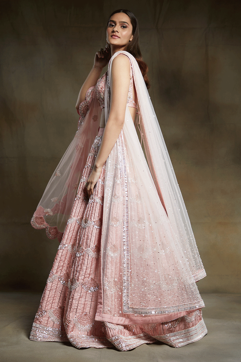Pink Bridal Embroidered Lehenga And Blouse With Two Dupattas