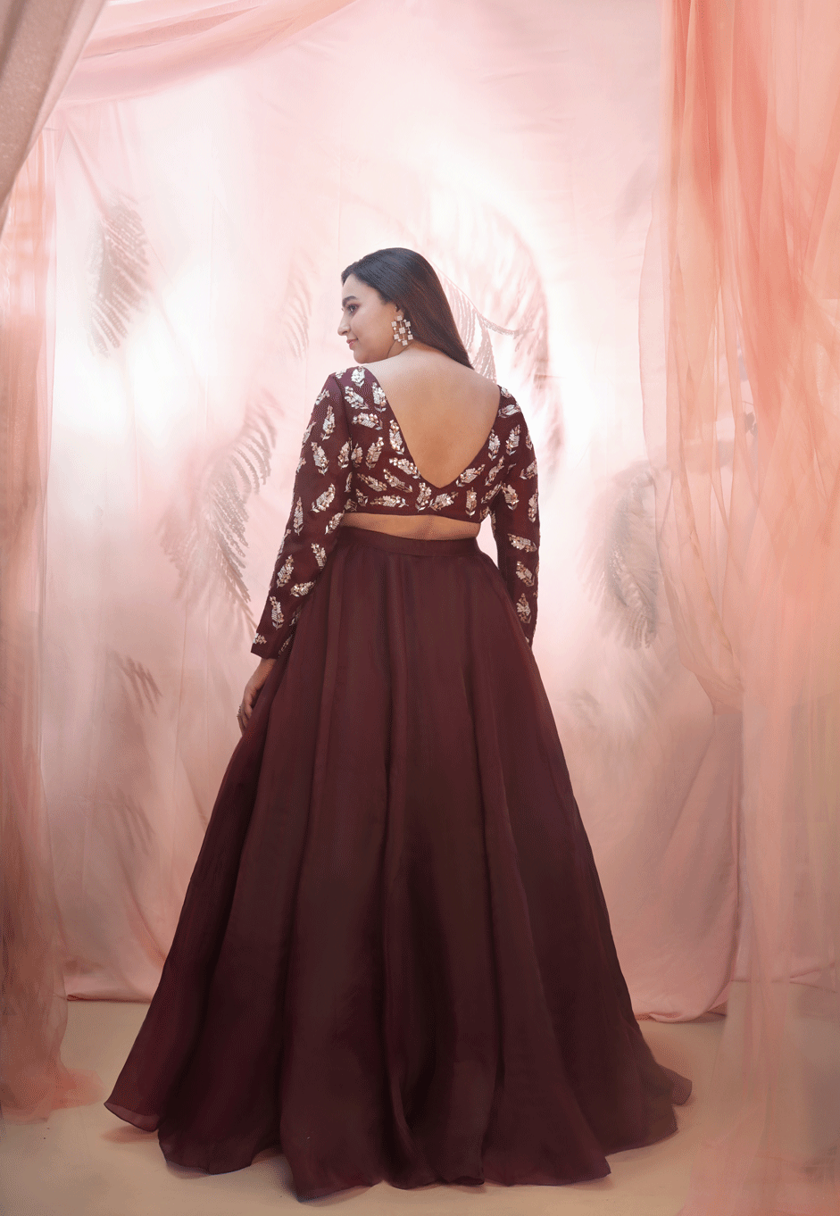 Wine Lehenga With Embroidered Blouse