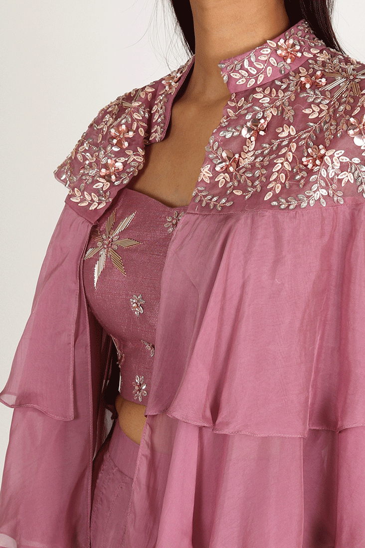 Purple Embroidered Skirt Set