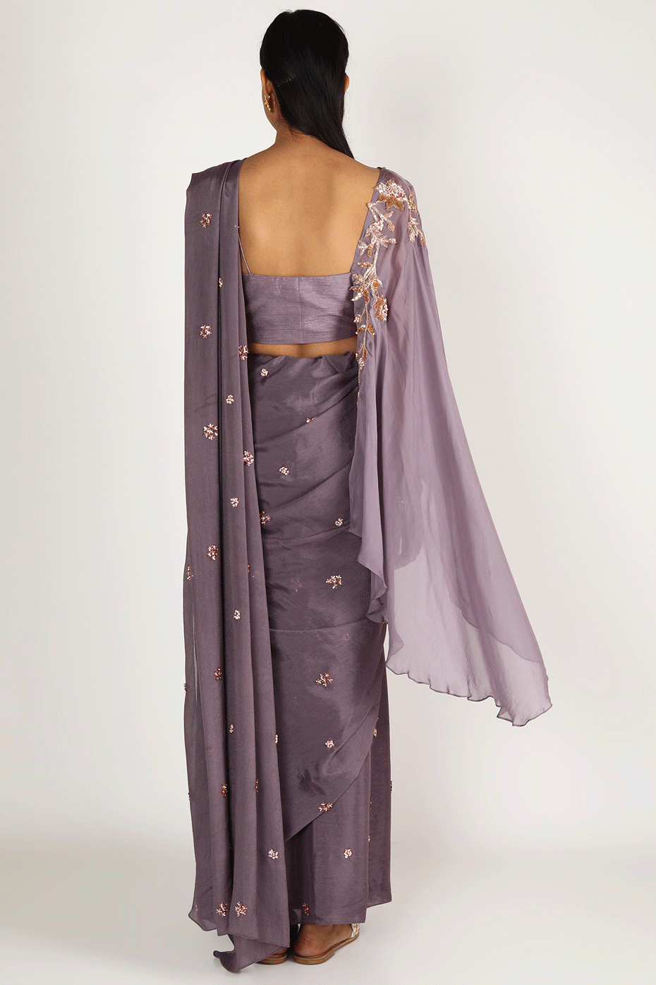 Purple Saree Set With One Side Drape