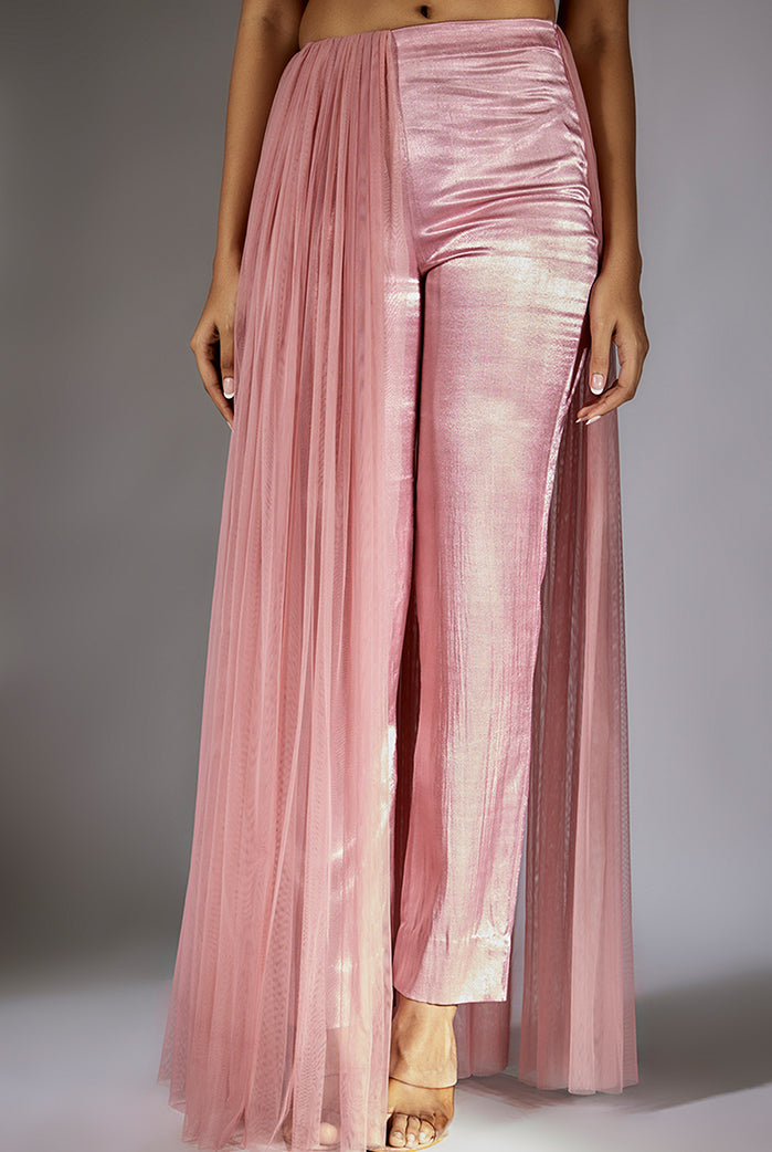 Onion Pink Embroidered Ruched Pant Set