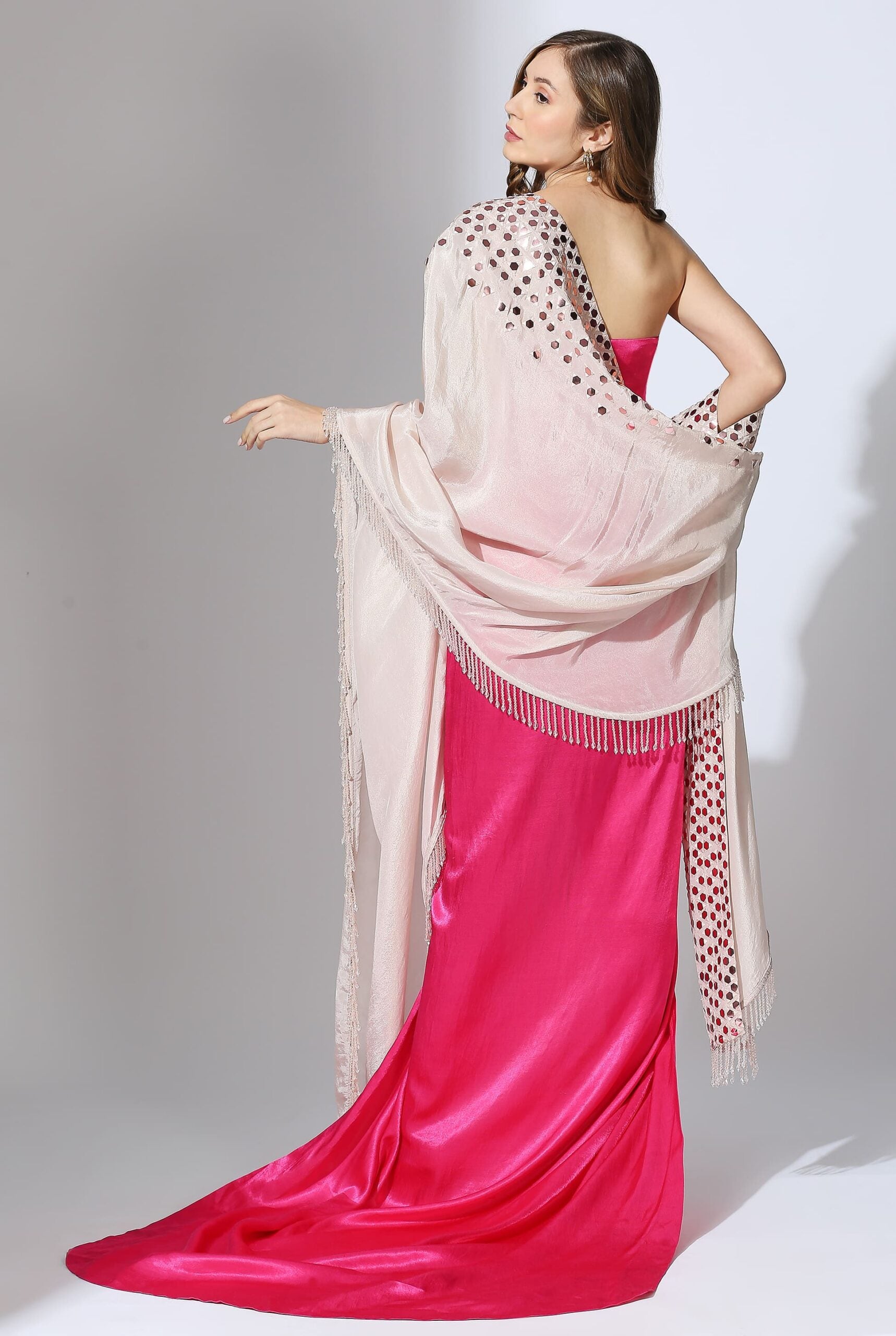 Hot Pink Gown With Embroidered Dupatta