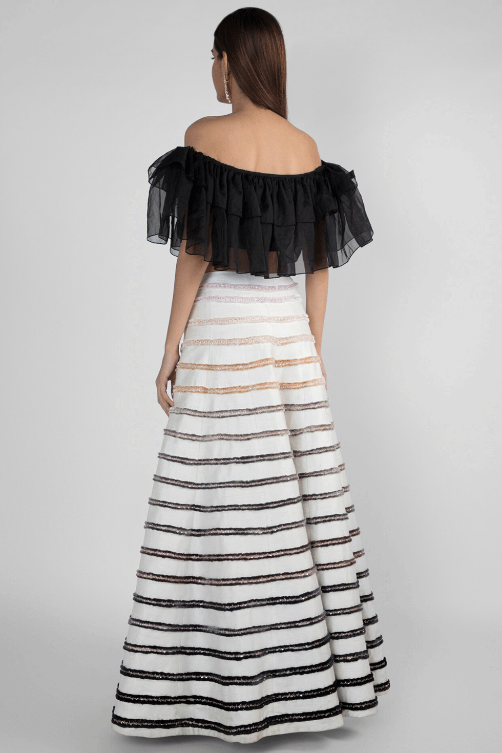 White Embroidered Skirt With Off Shoulder Ruffled Top