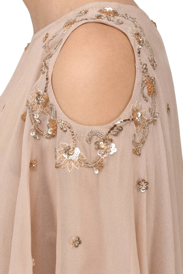 Beige Gown with Embroidered Cape