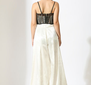 White Jumpsuit with Black Embroidered Corset