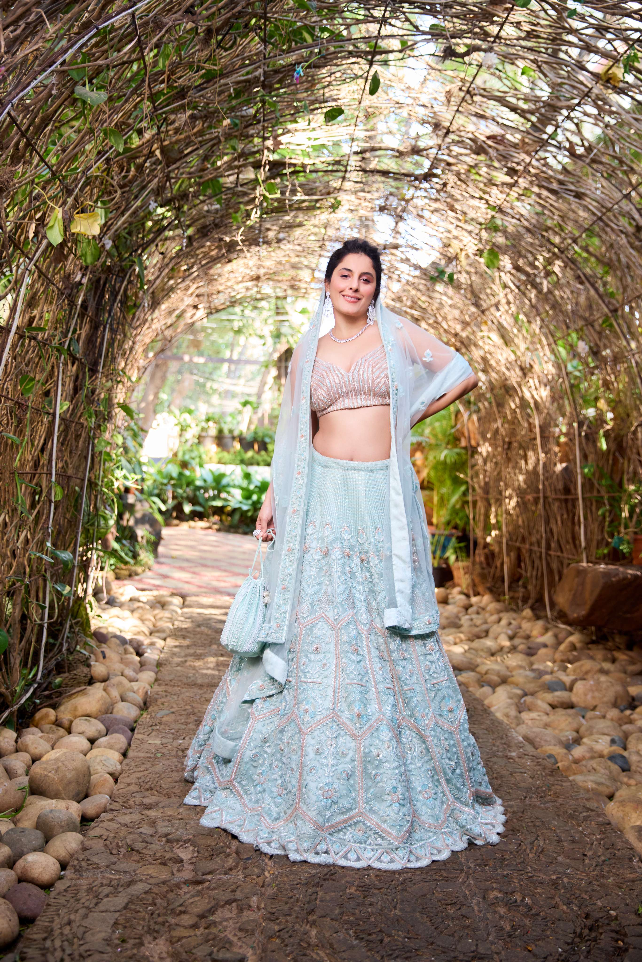 Mint Heavy Embroidered Lehenga Set with Two Dupatta