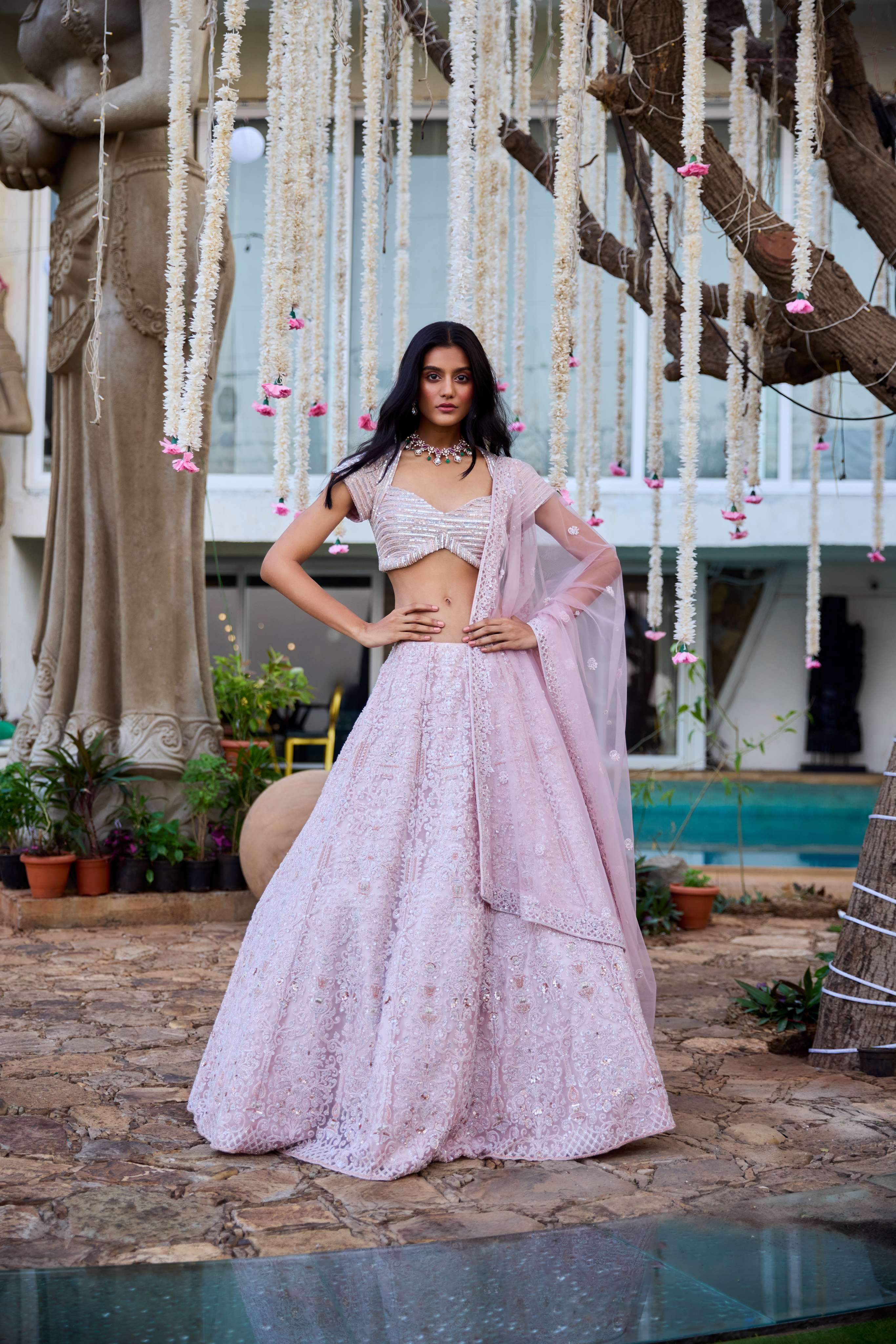 Dusty Pink Heavy Embroidered Lehenga Set