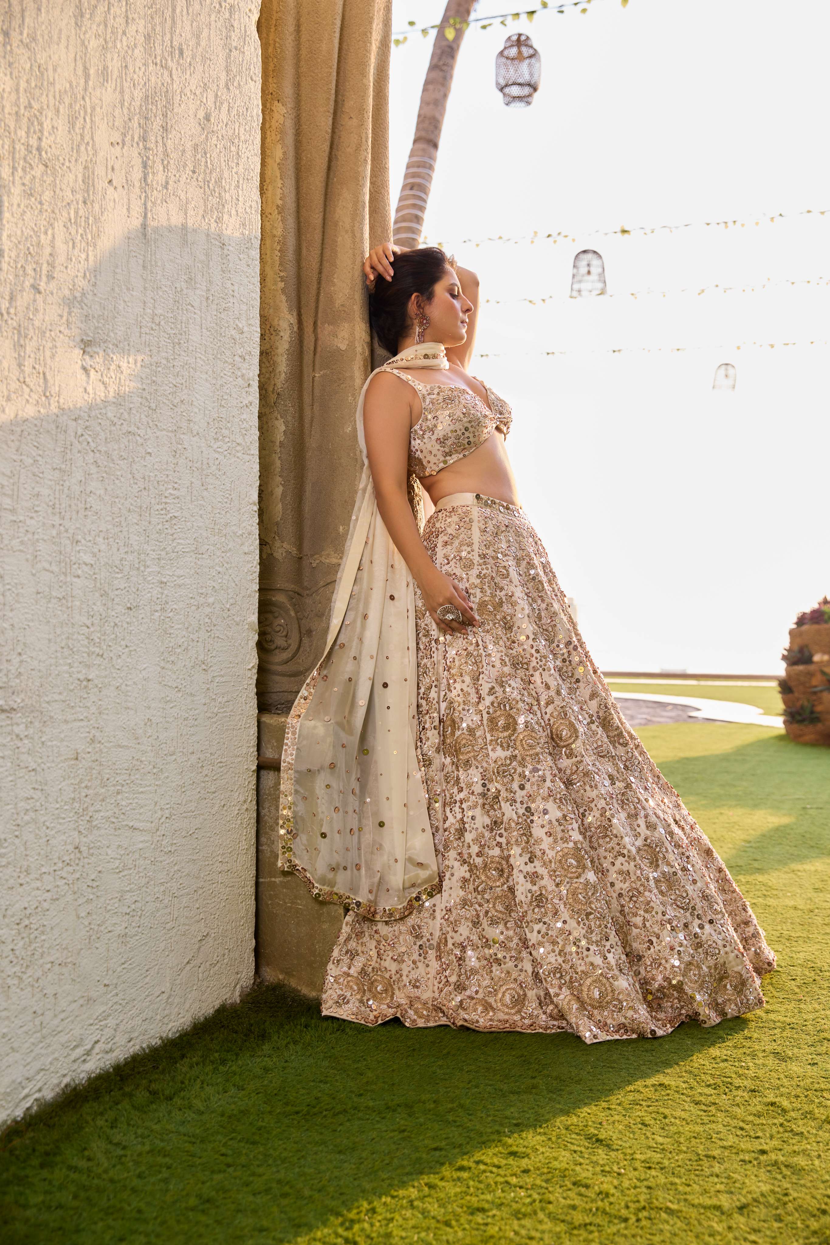 Beige Heavy Embroidered Lehenga Set