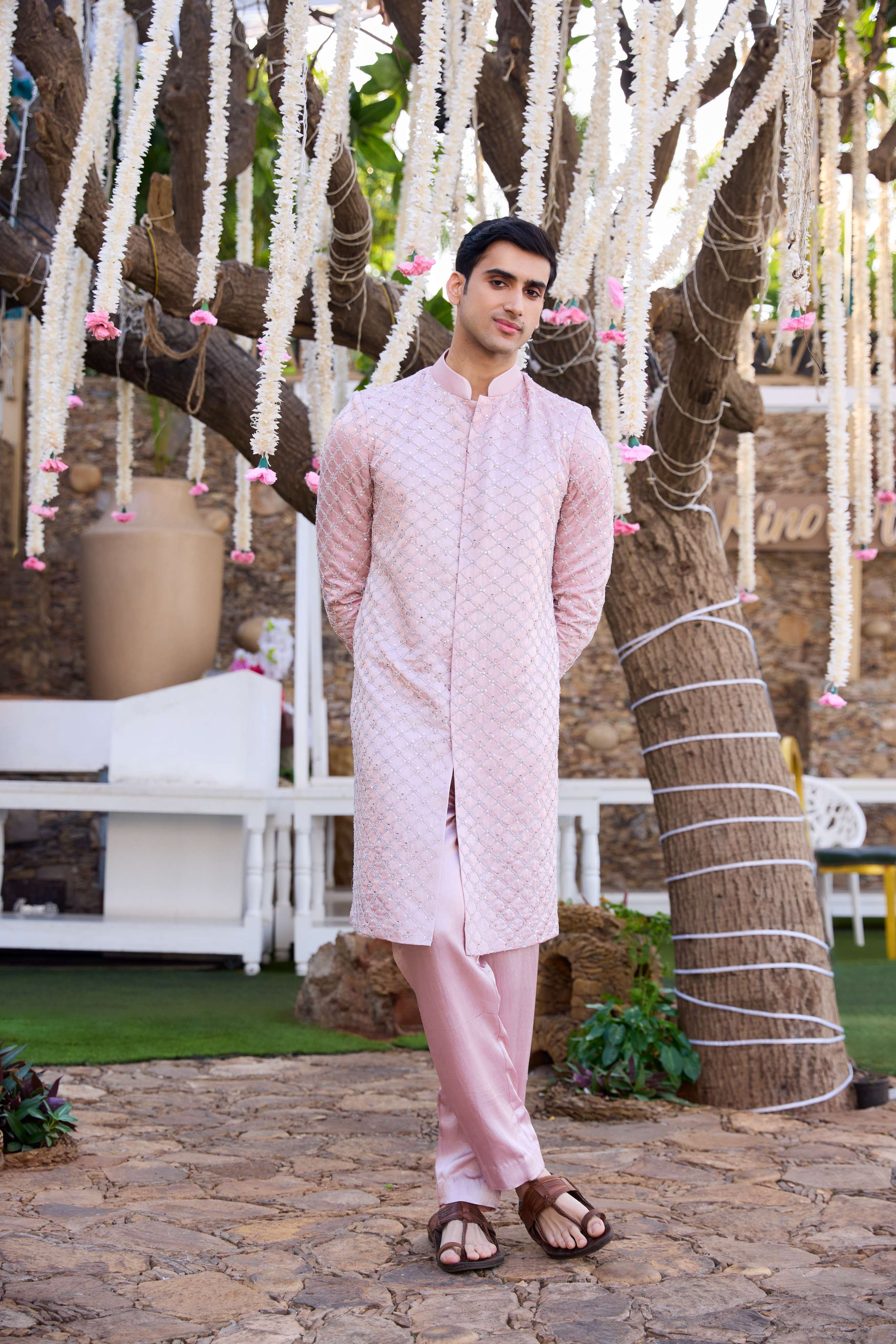 dusty pink embroided sherwani with pant