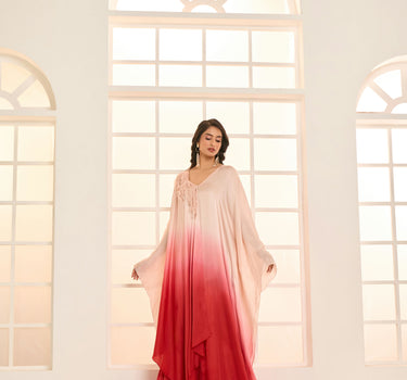 Rose gold and Red ombre embroidered kaftan