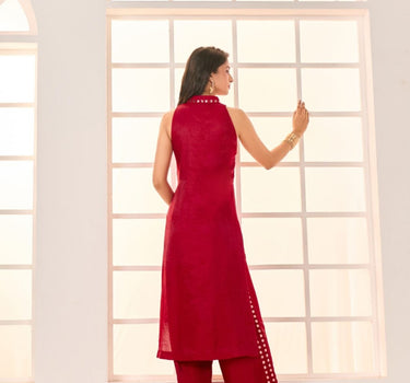 Red Embroidered Kurta Set