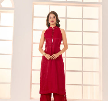 Red Embroidered Kurta Set