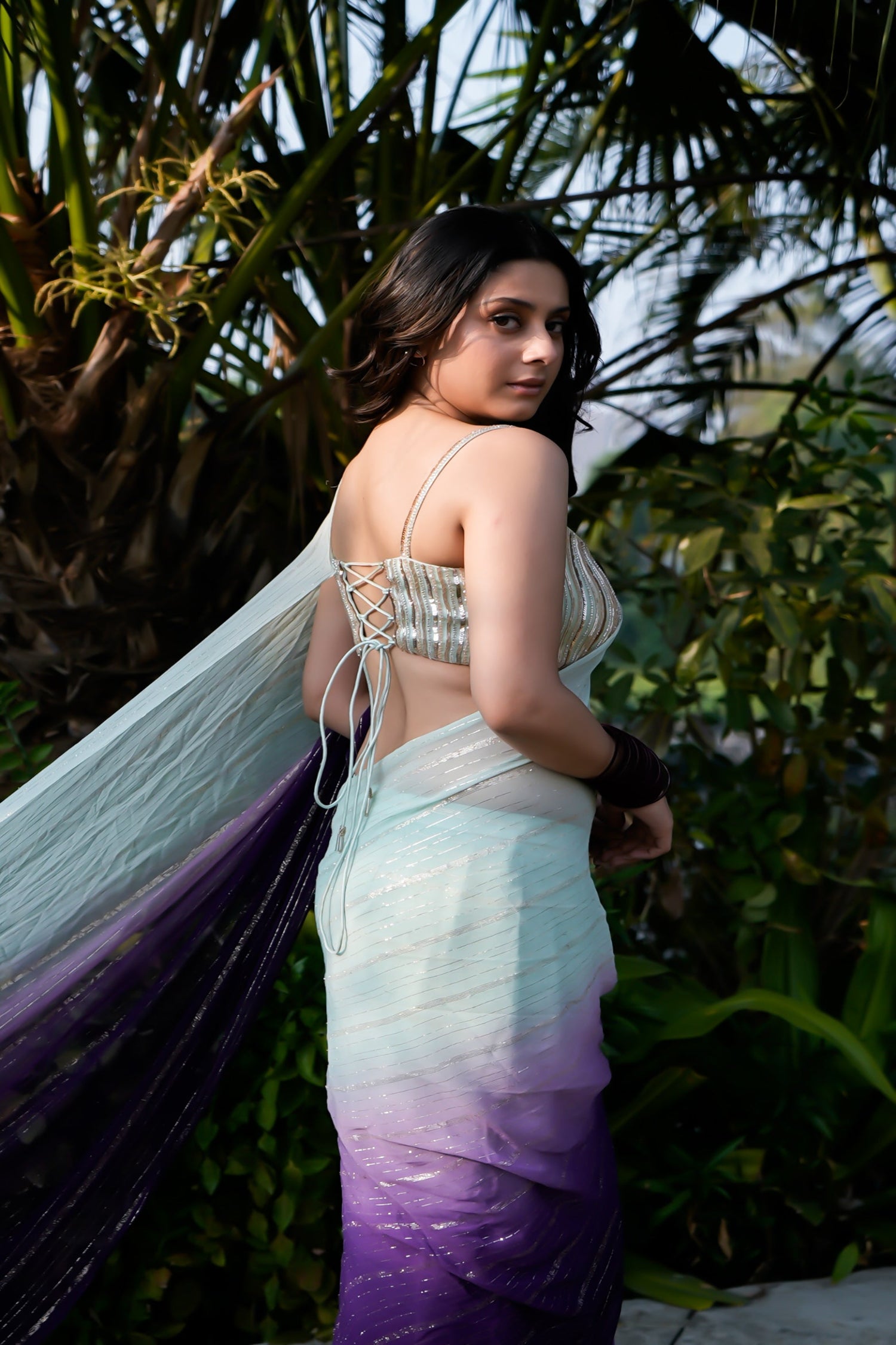 MINT AND PURPLE LUREX OMBRE SAREE WITH MINT BLOUSE