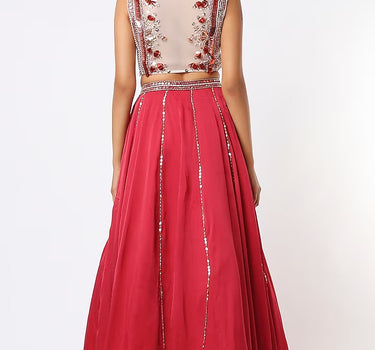 ruby Satin Organza Lehenga Set