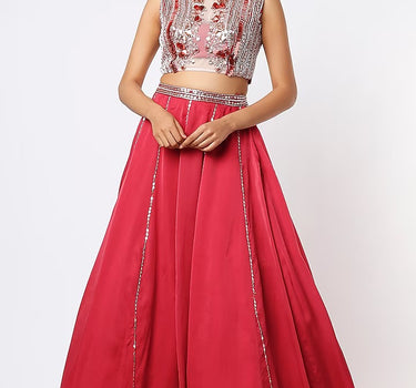 ruby Satin Organza Lehenga Set