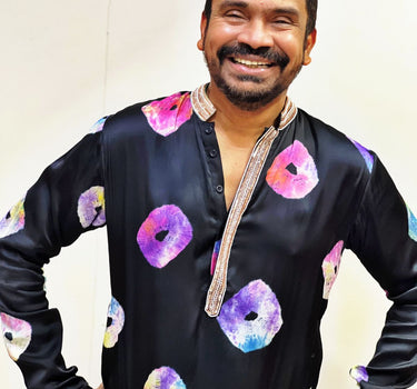 Black Tie And Dye Kurta Set