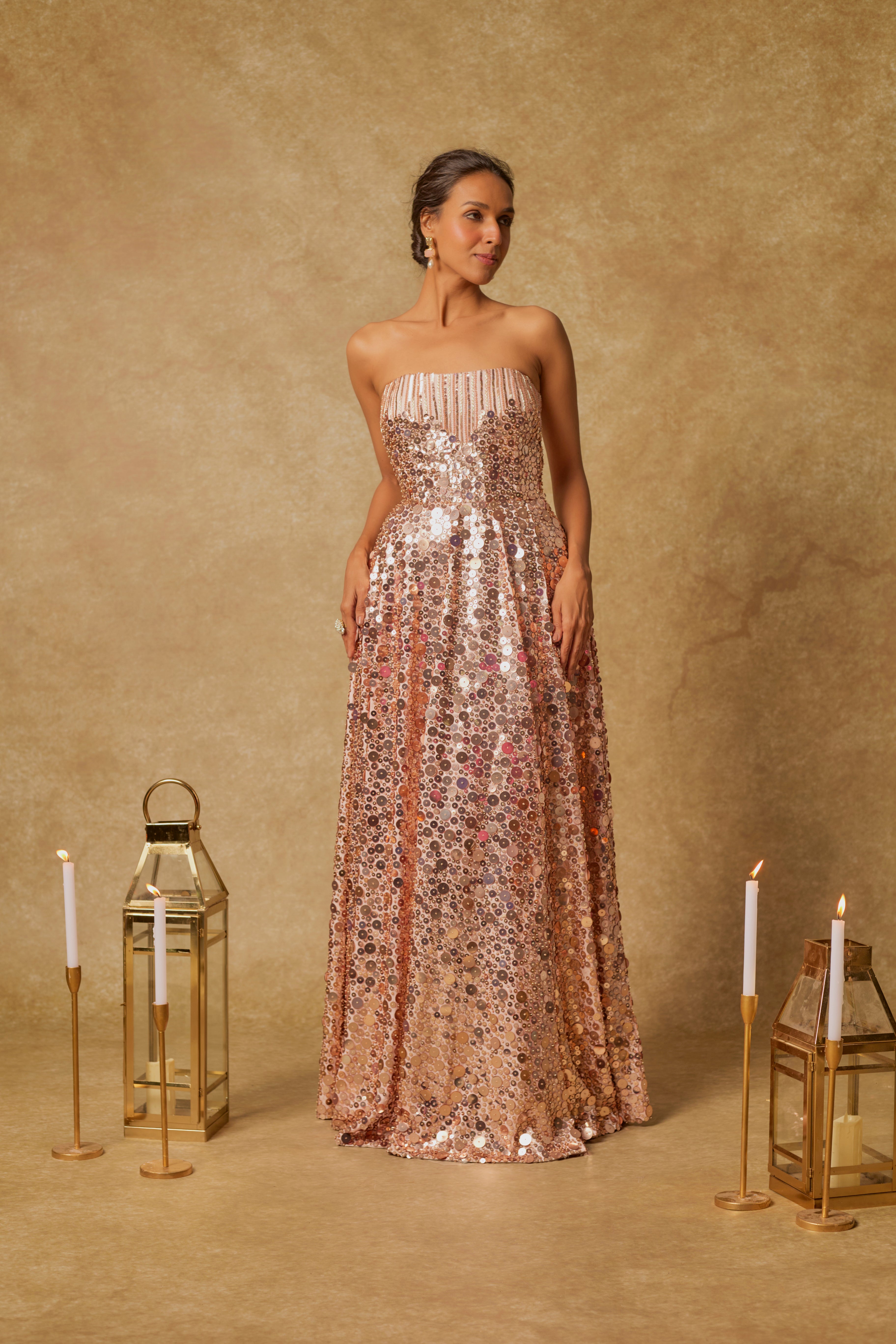 Baby Pink Sequin Embroidered Corset Gown