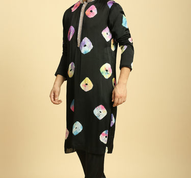 Black Tie And Dye Kurta Set