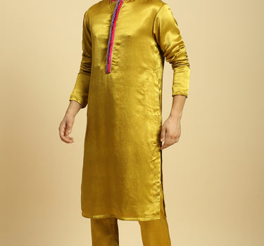 Mustard Kurta With Pant With Ombre Dupatta