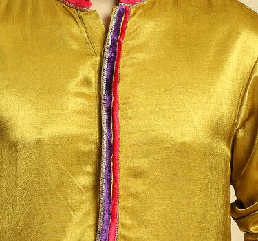 Mustard Kurta With Pant With Ombre Dupatta