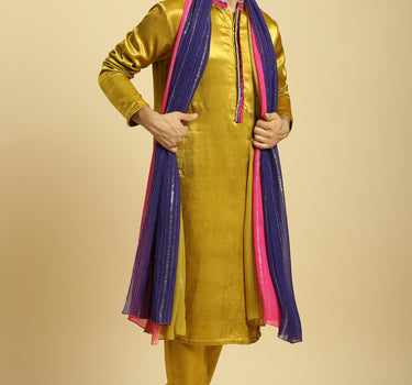 Mustard Kurta With Pant With Ombre Dupatta