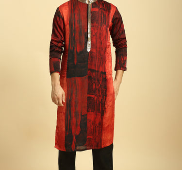 Rust Ajrakh Printed Kurta With Black Pant