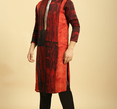 Rust Ajrakh Printed Kurta With Black Pant