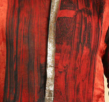 Rust Ajrakh Printed Kurta With Black Pant