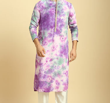 Purple Tie Dye  Kurta With White Silk Pant