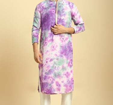 Purple Tie Dye  Kurta With White Silk Pant