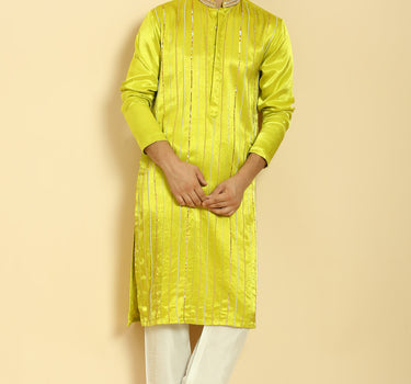 Neon green Embroidered Kurta With White Pant