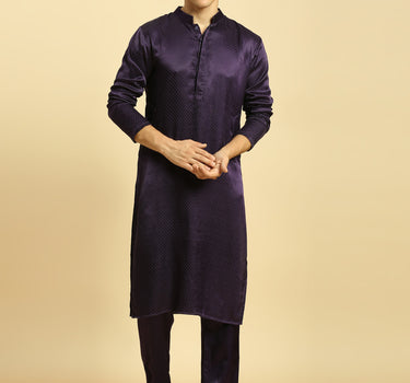 Deep Purple Kurta with Pant with Tissue Embroidered Dupatta