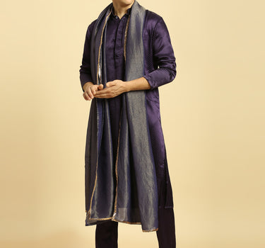 Deep Purple Kurta with Pant with Tissue Embroidered Dupatta