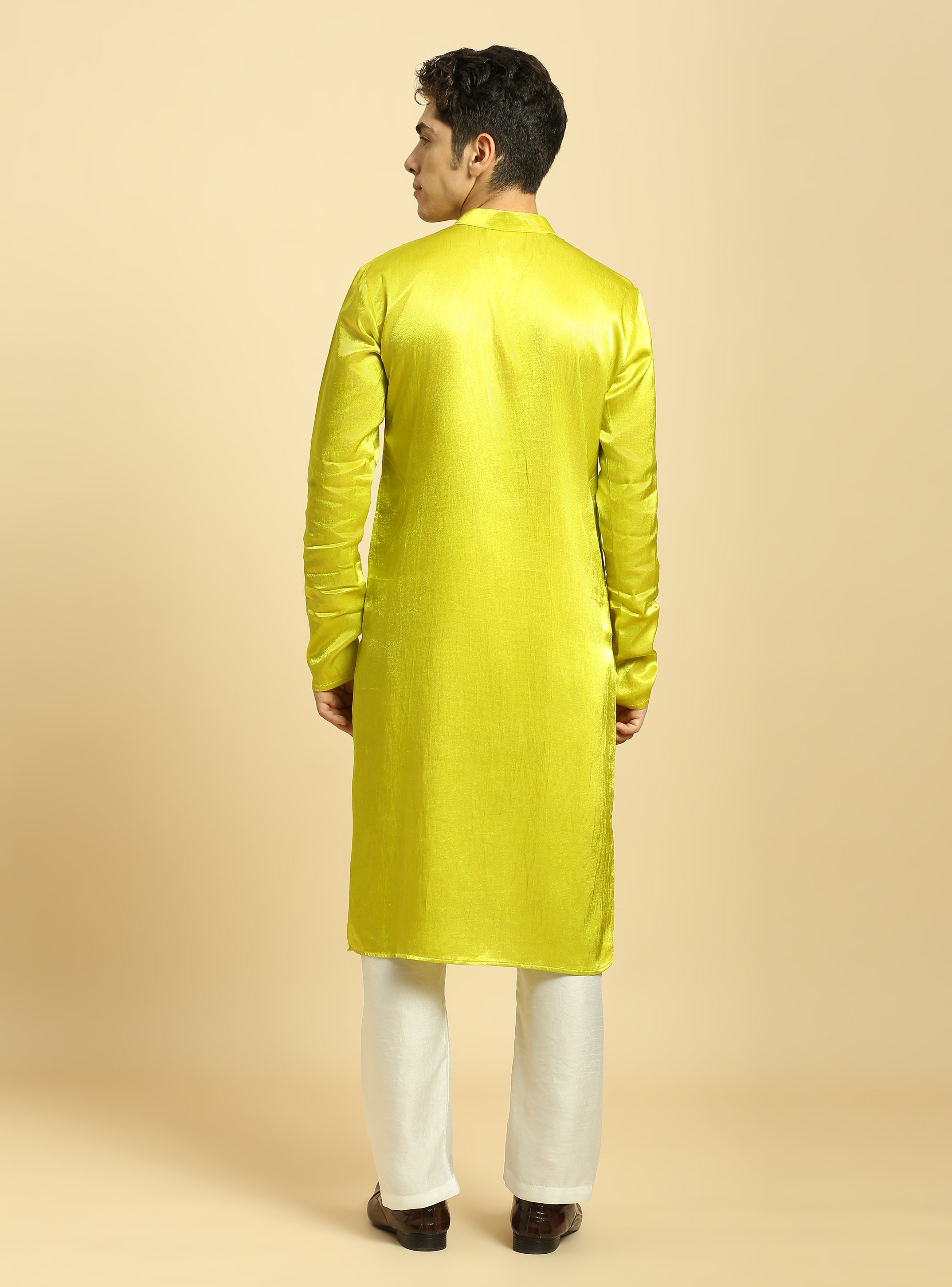 Neon Green Kurta With White Pant With Multi Colour Dupatta