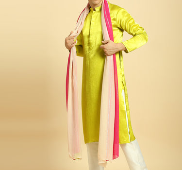 Neon Green Kurta With White Pant With Multi Colour Dupatta