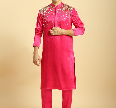 Hot Pink Embroiderd Kurta With Pant